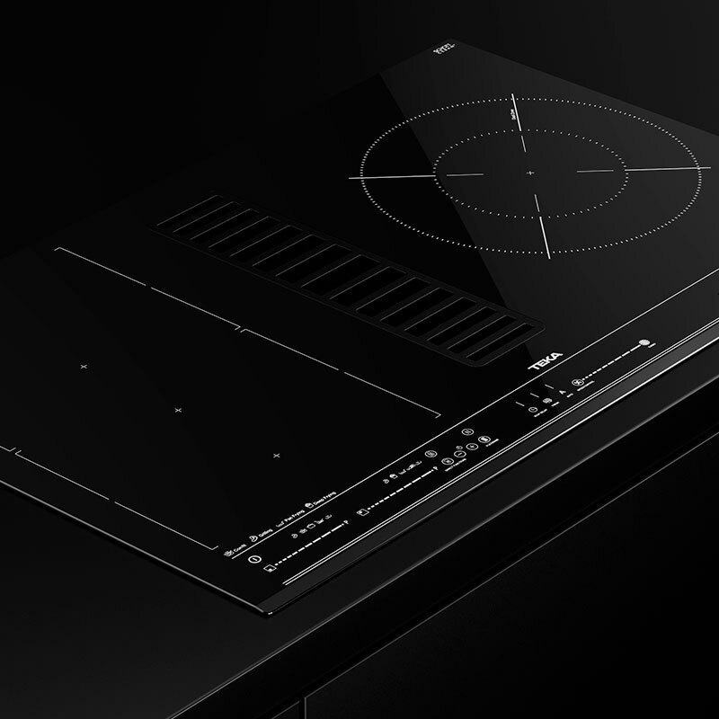 Placa con extractor integrado Teka AFC 87628 MST BK – 4 zonas Flex + paellera 28 cm, Cristal negro, Control táctil MultiSlider