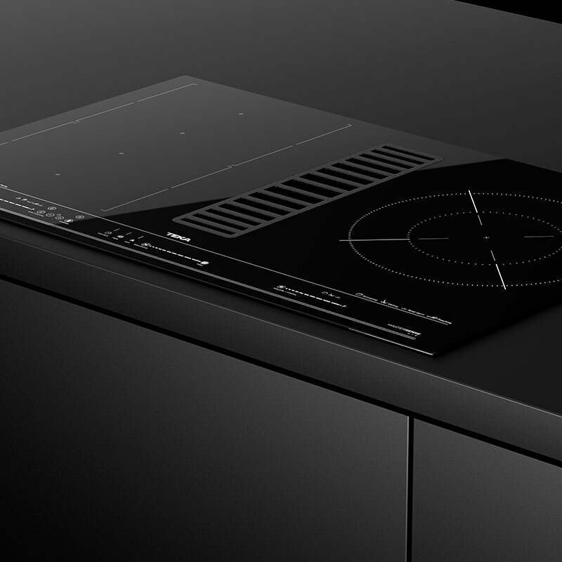 Placa con extractor integrado Teka AFC 87628 MST BK – 4 zonas Flex + paellera 28 cm, Cristal negro, Control táctil MultiSlider
