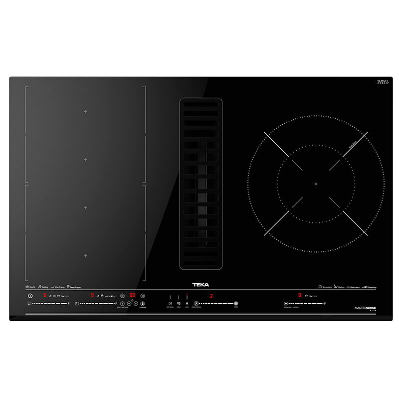 Placa con extractor integrado Teka AFC 87628 MST BK – 4 zonas Flex + paellera 28 cm, Cristal negro, Control táctil MultiSlider