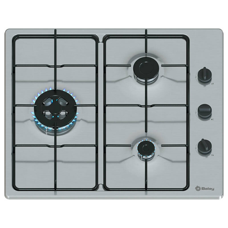 Placa de gas Balay 3ETX463BB – Encastrable 60 cm, 3 quemadores (wok), Acero inoxidable