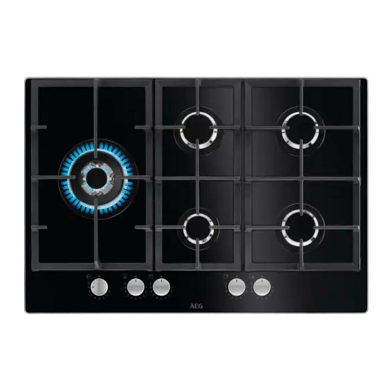 Placa de gas AEG HKB75820NB – 75 cm, 5 quemadores, Wok de alta potencia