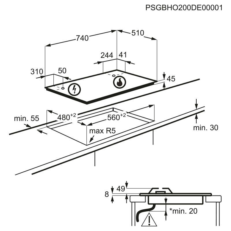 Placa de gas Electrolux KGG75362K – 5 zonas, 3 SpeedBurner, seguridad antillamas