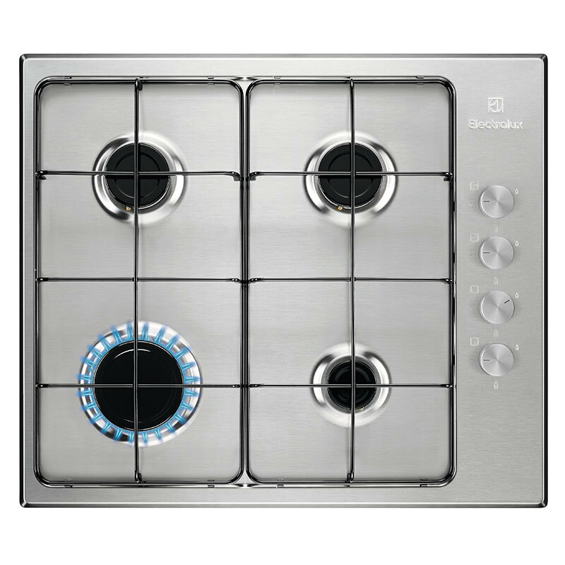 Placa de gas Electrolux KGS6404SX – Inox antihuellas, 4 quemadores, Empotrable 60 cm