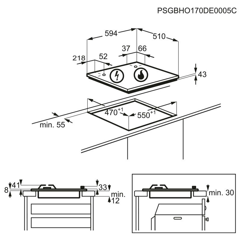 Placa de gas Electrolux KGS6404SX – Inox antihuellas, 4 quemadores, Empotrable 60 cm