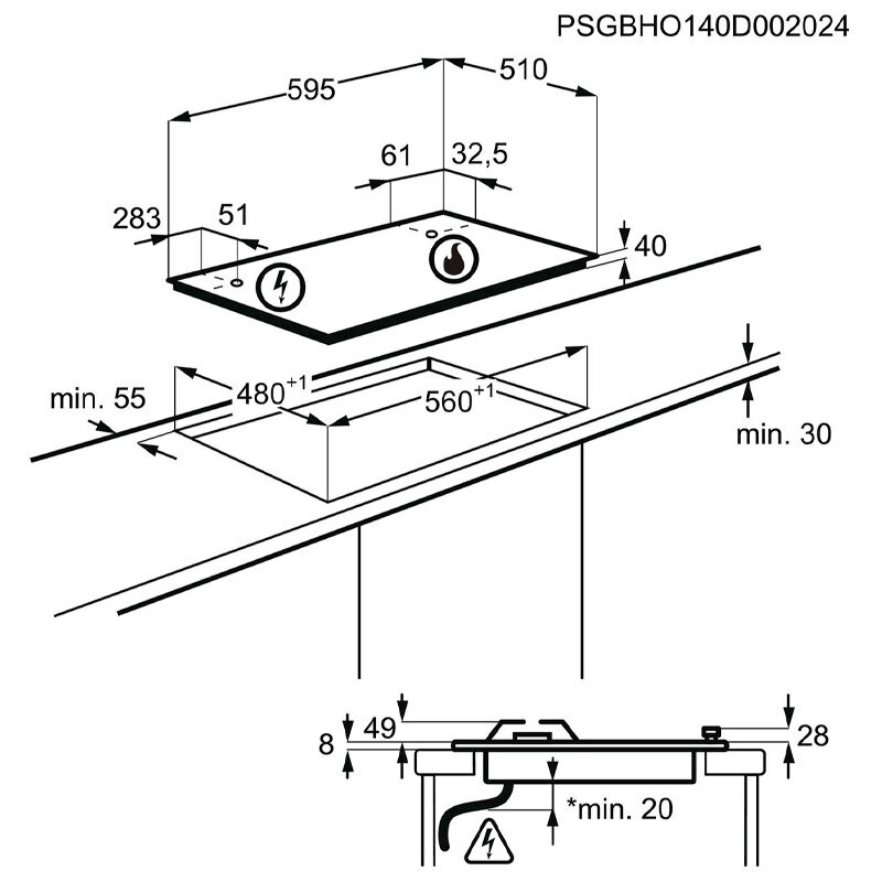 Placa de gas Electrolux KGS6436SX – 4 quemadores, Wok 4 kW, Inox antihuellas