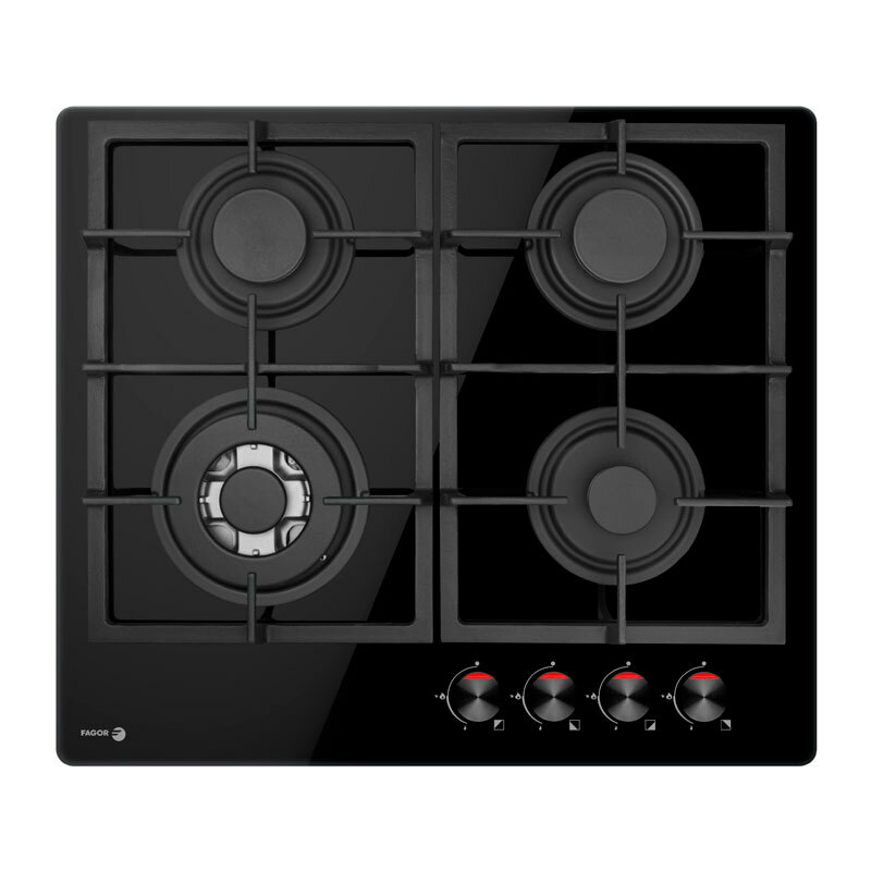 Placa de gas Fagor 3CFI-4GLSPA – Cristal negro, 4 quemadores WOK 3,5 kW, Termopar seguridad