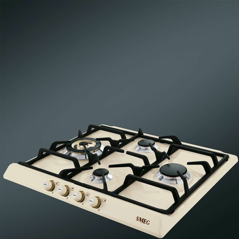 Placa de gas Smeg SR764PO – 4 quemadores, quemador ultrarrápido 3,9 kW, rejillas de fundición