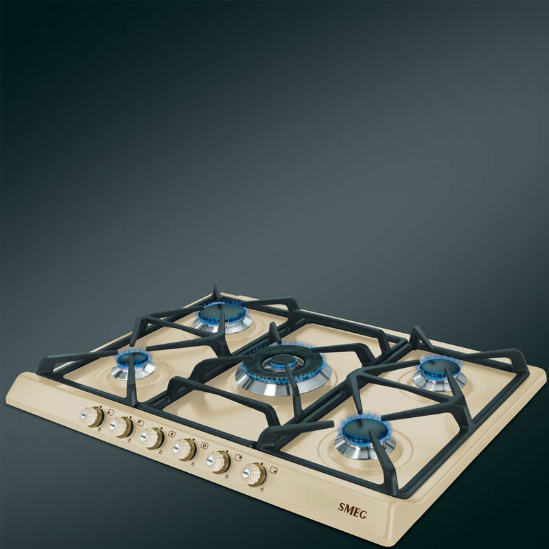 Placa de gas Smeg SR775PO – 5 quemadores, parrillas de hierro fundido, válvulas de seguridad
