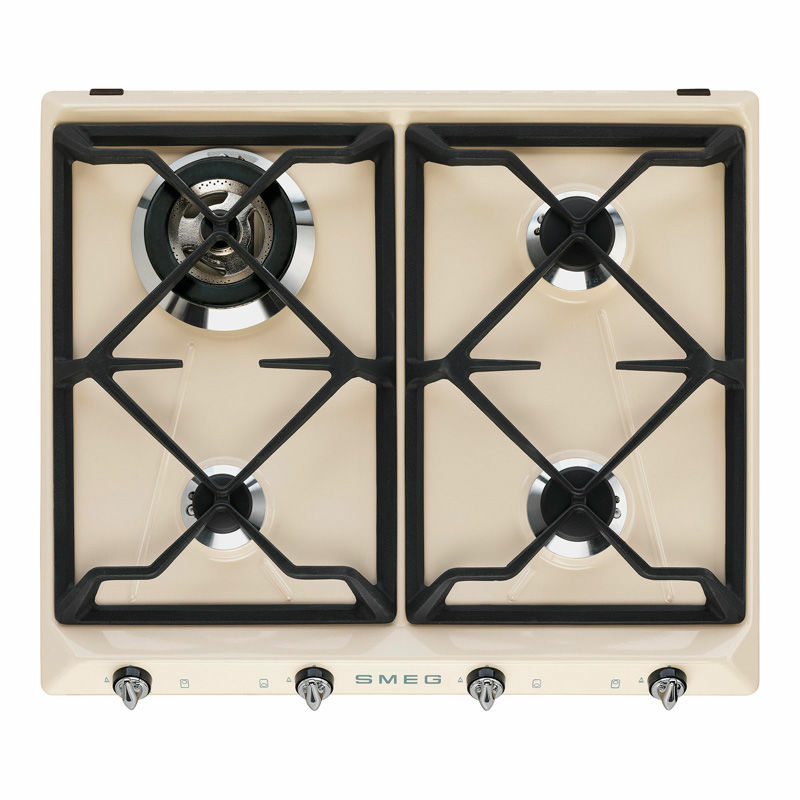 Placa de gas 60 cm Smeg SR964PGH – 4 quemadores, quemador ultrarrápido, parrillas de hierro fundido