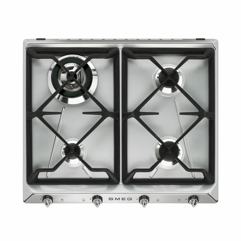 Placa de gas SMEG SR964XGH – 60 cm, Inox, 4 quemadores