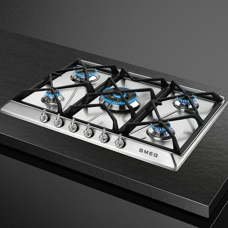 Placa de gas SMEG SR975XGH – 5 quemadores, Inox 70 cm, doble corona 5 kW