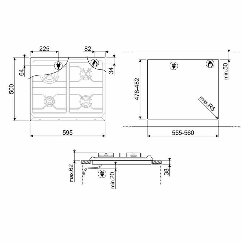 Placa de gas Smeg SRV864POGH – 60 cm, Crema, 4 quemadores