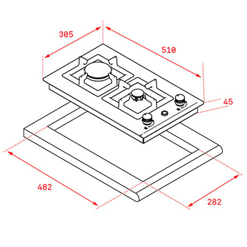Placa de gas Teka EFX 30.1 2G AI AL CI – 30 cm, 2 quemadores alta eficiencia, acero inoxidable