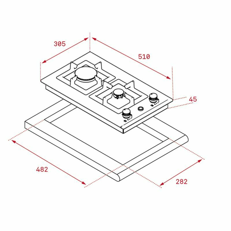 Placa de gas Teka EFX 30.1 2G AI AL CI – 30 cm, 2 quemadores alta eficiencia, termopar autoapagado