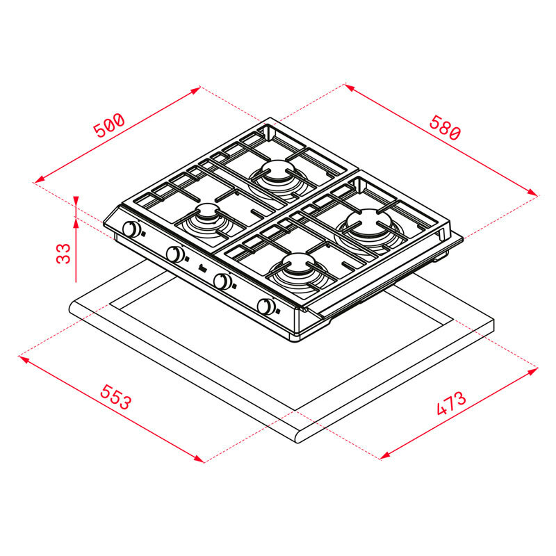 Placa de gas Teka EX 60.1 4G AI AL DR CI – 4 quemadores, acero inoxidable, bloqueo infantil