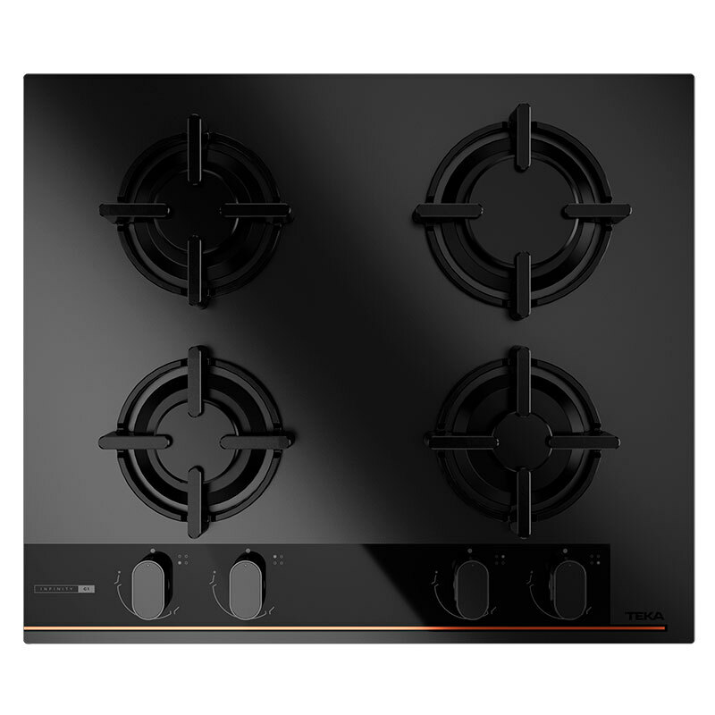 Placa de gas Teka GBC64G1BM – 60 cm, Cristal negro mate, 4 quemadores