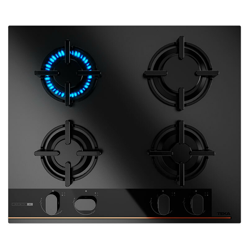 Placa de gas Teka GBC64G1BM – 60 cm, Cristal negro mate, 4 quemadores