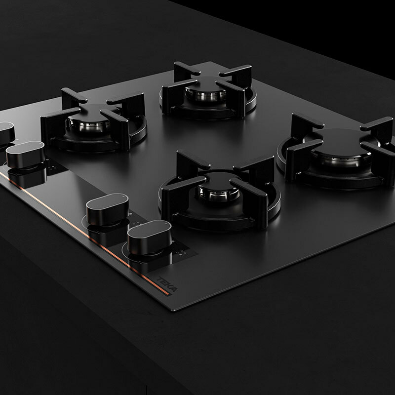 Placa de gas Teka GBC64G1BM – 60 cm, Cristal negro mate, 4 quemadores