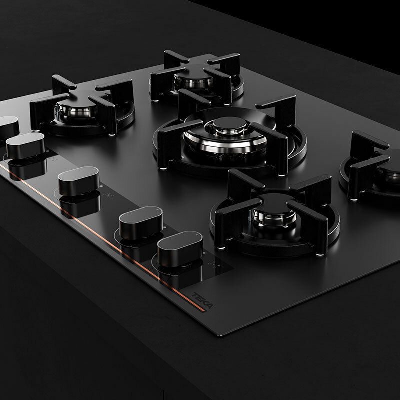 Placa de gas Teka GBC 75-G1 BM – Cristal negro, 5 quemadores (doble 3,5 kW), Bloqueo infantil