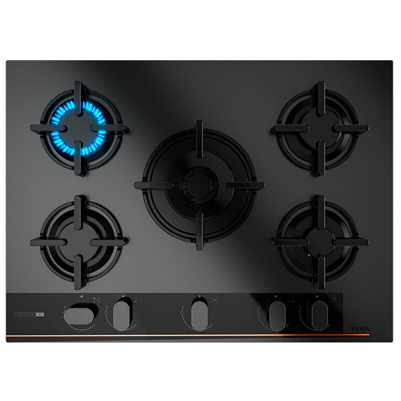 Placa de gas Teka GBC 75-G1 BM – Cristal negro, 5 quemadores (doble 3,5 kW), Bloqueo infantil