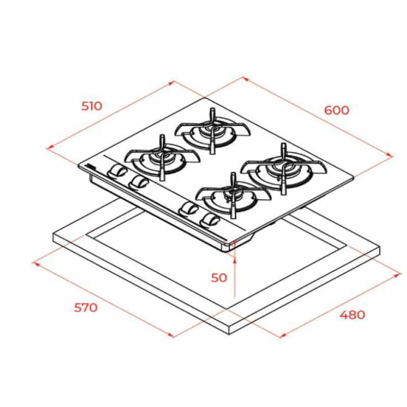Placa de gas Teka GBC 63010KBB – 3 quemadores SABAF, cristal templado negro, termopar de seguridad