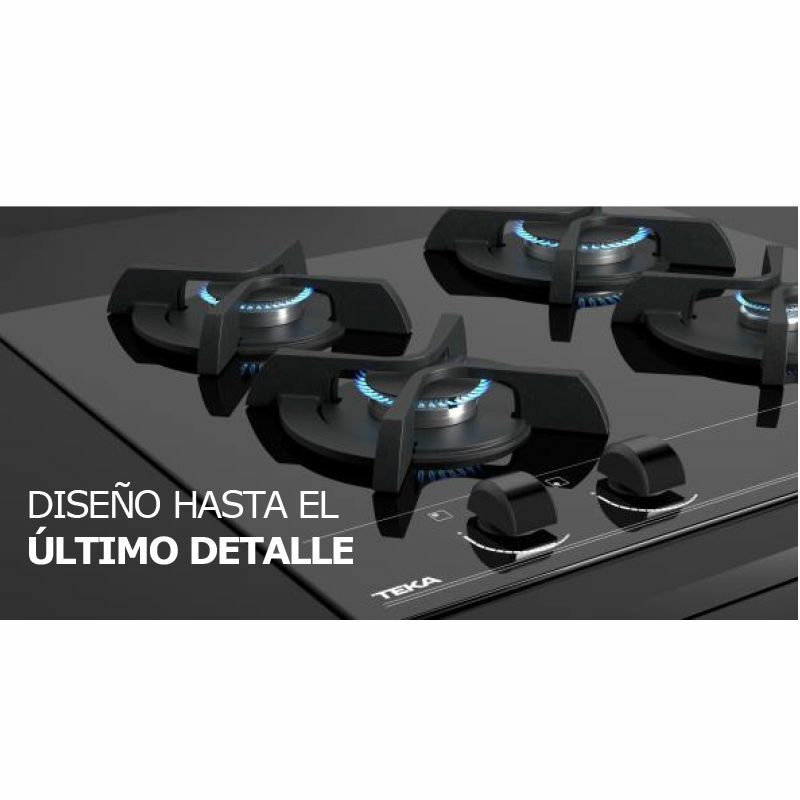 Placa de gas Teka GBC 63010 KBN – 3 quemadores SABAF, cristal templado negro, autoencendido