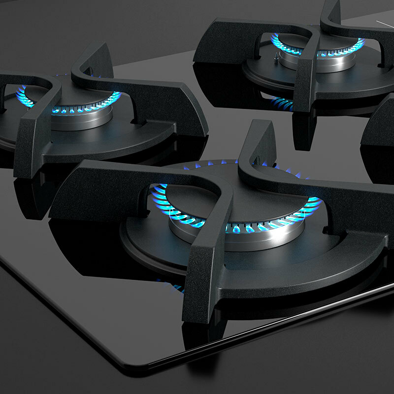 Placa de gas Teka GBC 64003 KBA – 4 quemadores SABAF, Cristal templado negro 60 cm, Encendido automático y termopar de seguridad