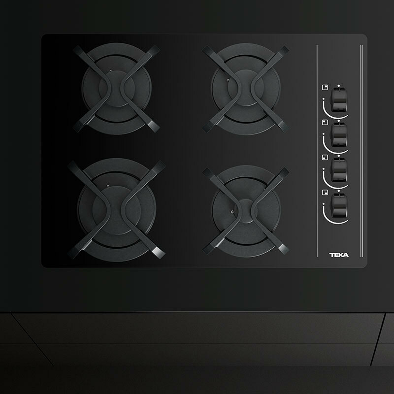 Placa de gas Teka GBC 64003 KBA – 4 quemadores SABAF, Cristal templado negro 60 cm, Encendido automático y termopar de seguridad