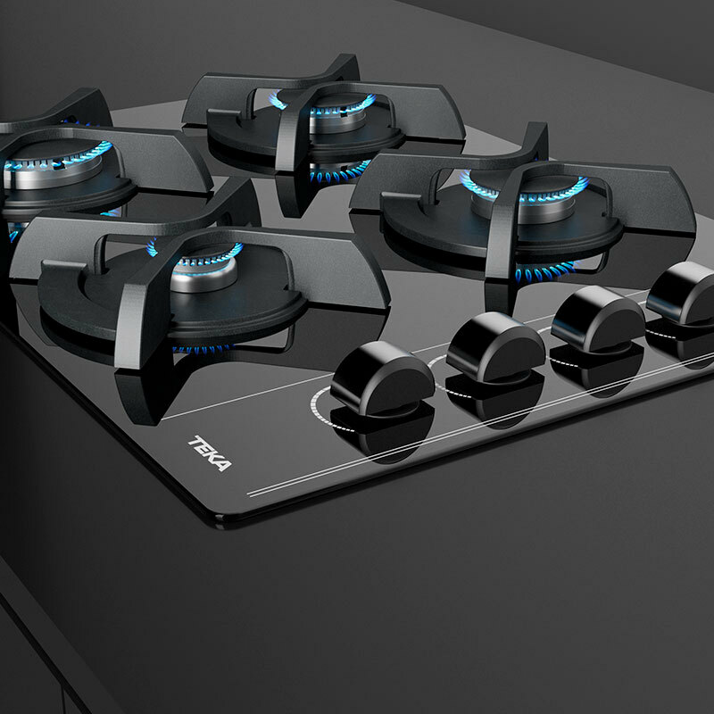 Placa de gas Teka GBC 64003 KBA – 4 quemadores SABAF, Cristal templado negro 60 cm, Encendido automático y termopar de seguridad