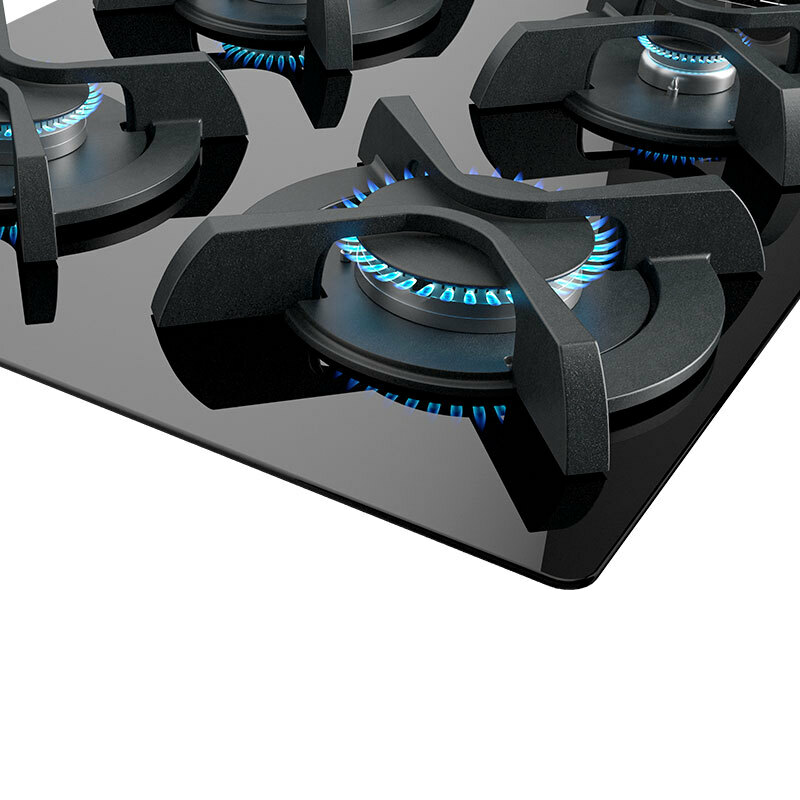 Placa de gas Teka GBC 64003 KBA – 4 quemadores SABAF, Cristal templado negro 60 cm, Encendido automático y termopar de seguridad