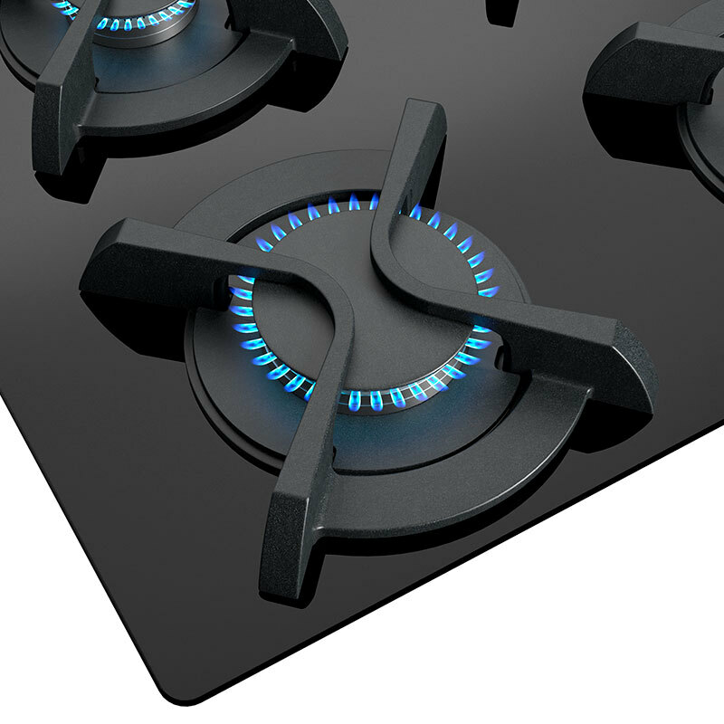 Placa de gas Teka GBC 64003 KBA – 4 quemadores SABAF, Cristal templado negro 60 cm, Encendido automático y termopar de seguridad