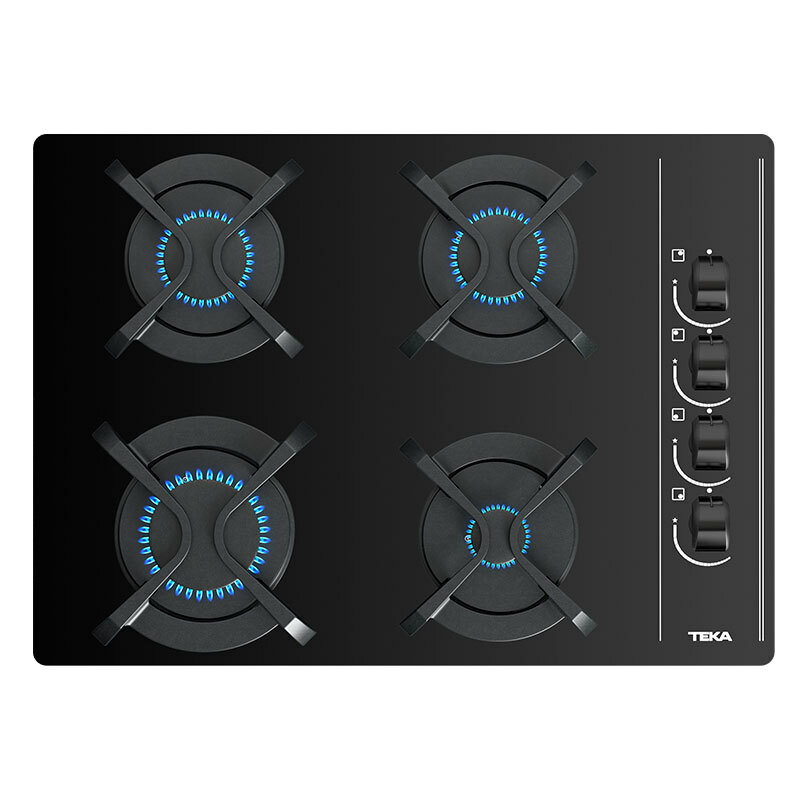Placa de gas Teka GBC 64003 KBA – 4 quemadores SABAF, Cristal templado negro 60 cm, Encendido automático y termopar de seguridad