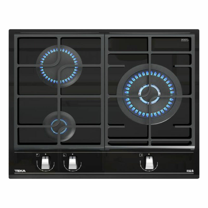 Placa de gas Teka GZC 63310 XBN – Cristal negro, 3 quemadores alta eficiencia, Encendido automático