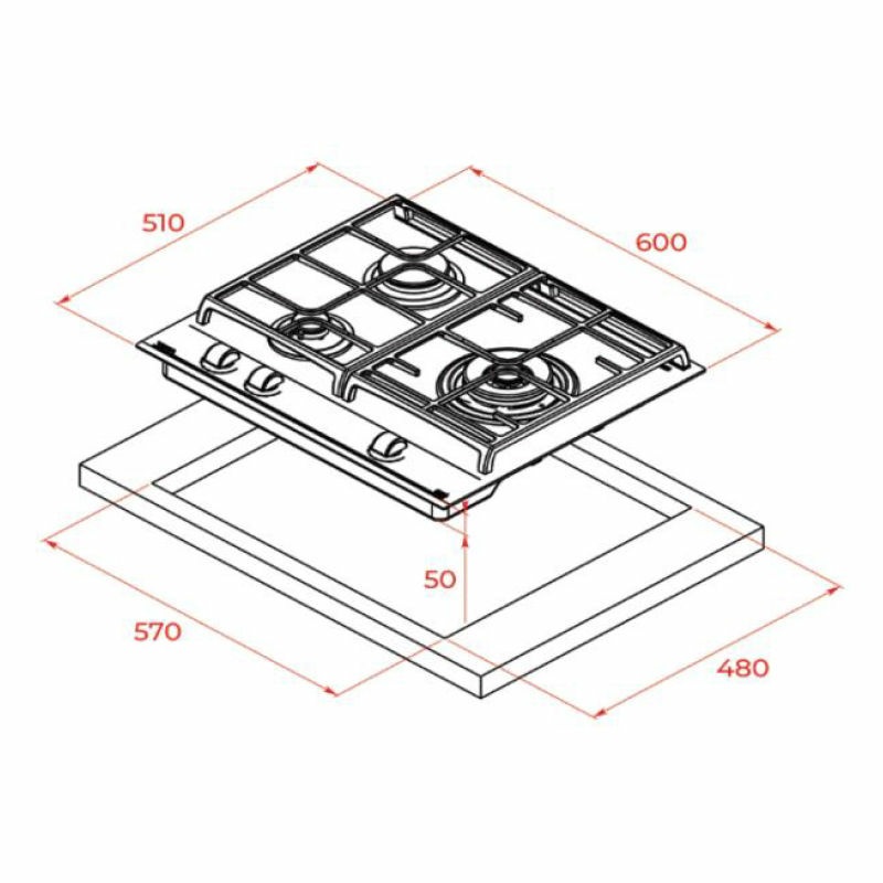 Placa de gas Teka GZC 63310 XBN – Cristal negro, 3 quemadores alta eficiencia, Encendido automático