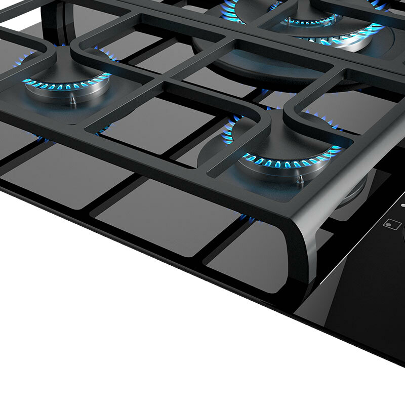 Placa de gas Teka GZC 75330 XBA – 5 quemadores SABAF, Cristal negro biselado, Control ExactFlame