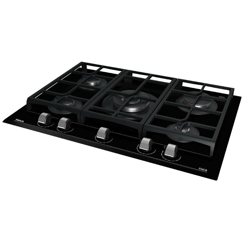 Placa de gas Teka GZC 75330 XBA – 5 quemadores SABAF, Cristal negro biselado, Control ExactFlame