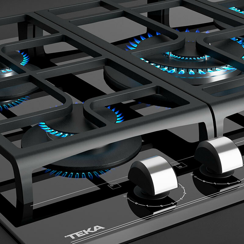 Placa de gas Teka GZC 75330 XBA – 5 quemadores SABAF, Cristal negro biselado, Control ExactFlame
