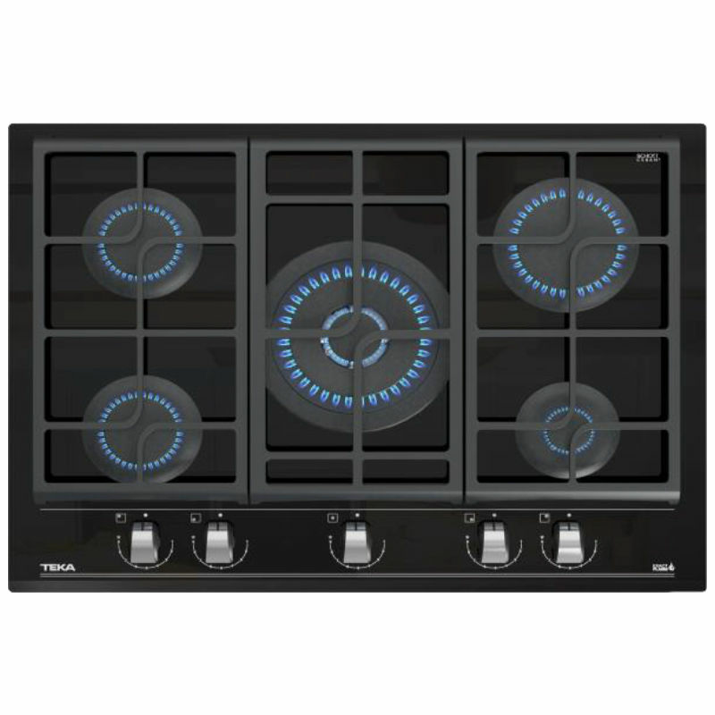 Encimera de gas Teka GZC 75330 XBN – 70 cm, Cristal negro, 5 quemadores