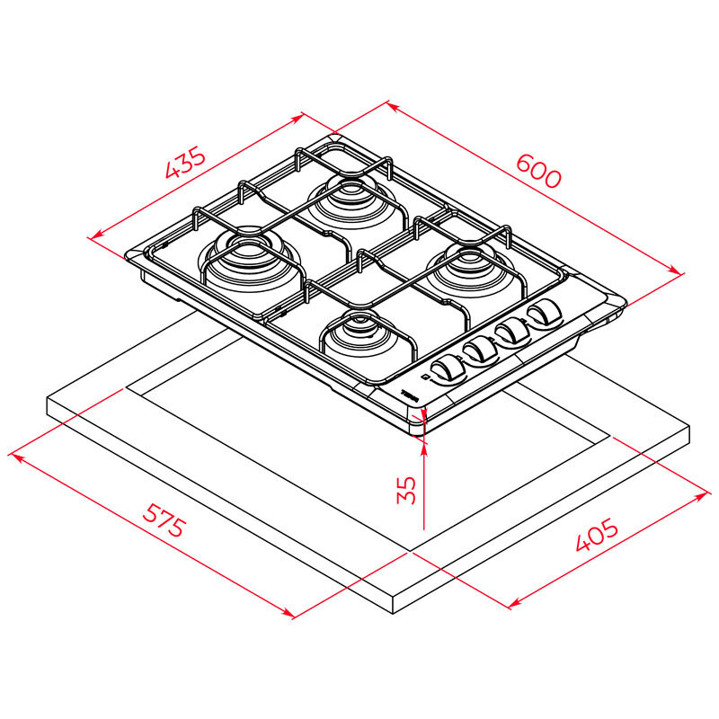 Placa de gas Teka HLX 540 KLN IX – 4 quemadores, Acero inoxidable, Bloqueo mandos