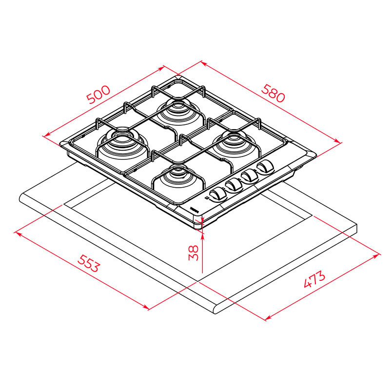 Placa de gas Teka HLX 640 KLA IX – 4 fuegos, Inox 58 cm, Seguridad termopar