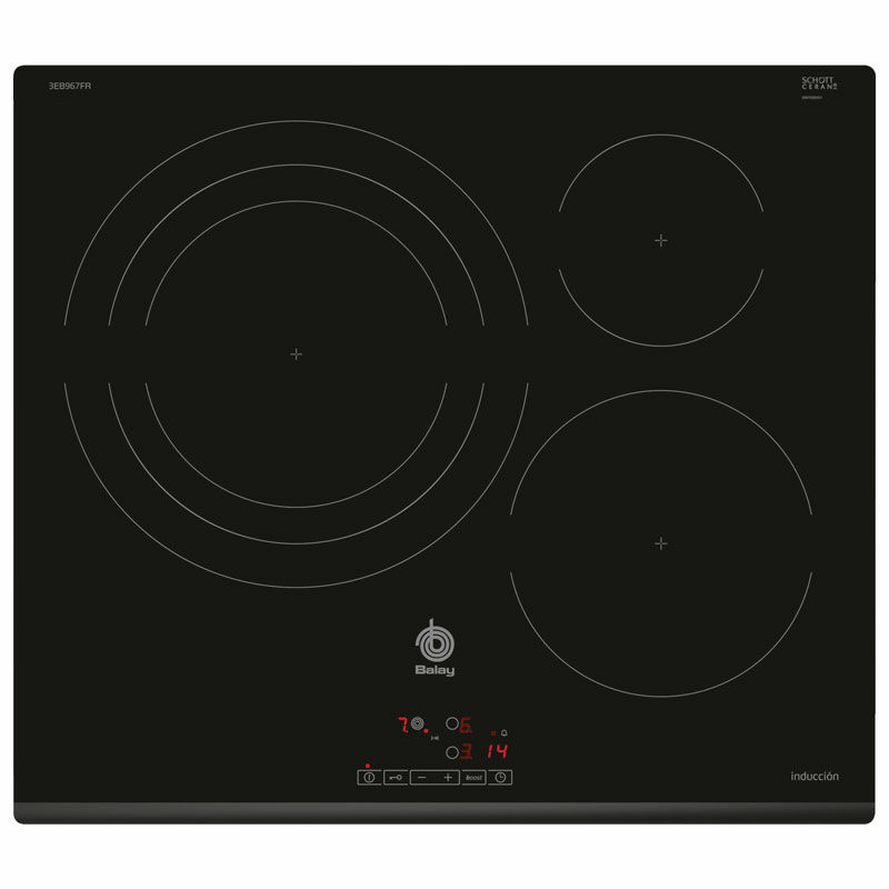 Placa de inducción Balay 3EB967FR – 3 zonas (Ø32 cm), Táctil 17 niveles, Función Sprint