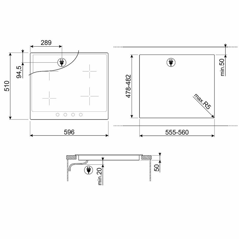 Placa de inducción Smeg SI764AOM – Antracita, 4 zonas, Mandos frontales
