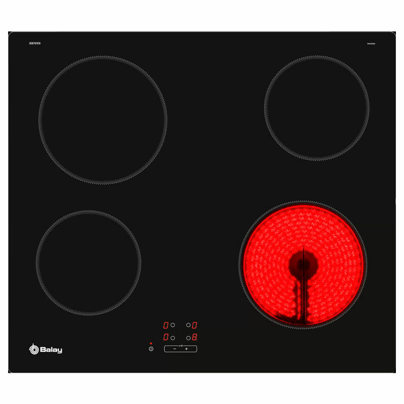 Placa vitrocerámica Balay 3EB761EN – Sin marco 60 cm, 4 zonas 6.400 W, Control táctil