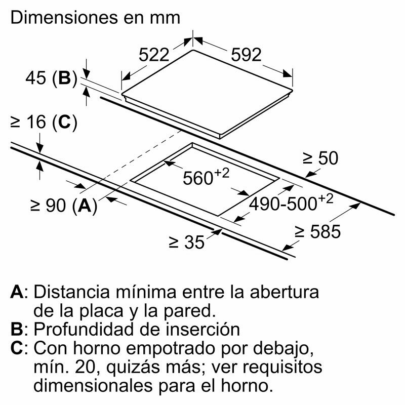 Placa vitrocerámica Balay 3EB764EN – 60 cm, 3 zonas (23 cm), control táctil 9 niveles