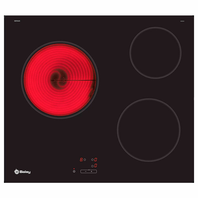 Placa vitrocerámica Balay 3EB764EN – 60 cm, 3 zonas (23 cm), control táctil 9 niveles