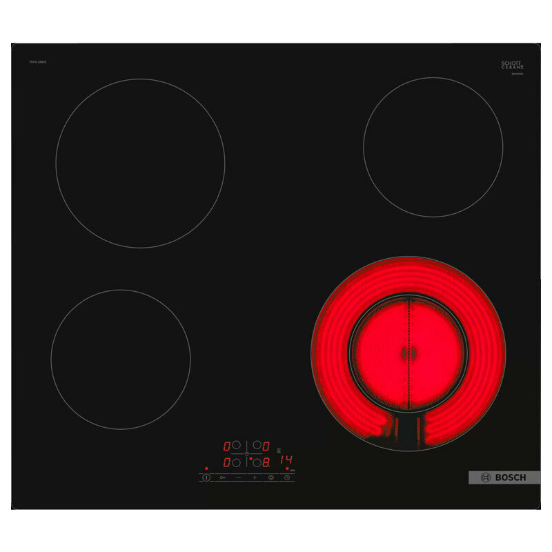 Placa vitrocerámica Bosch PKF611BB8E – 4 zonas, Táctil 17 niveles, Zona flexible