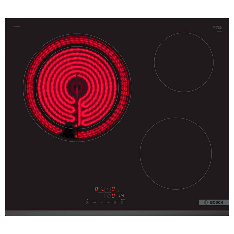 Placa vitrocerámica integrable Bosch PKK631BB8E – 3 zonas, Táctil 17 niveles, Bloqueo infantil