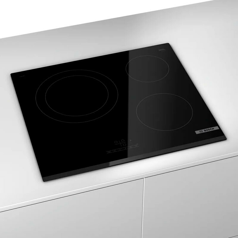 Placa vitrocerámica integrable Bosch PKK631BB8E – 3 zonas, Táctil 17 niveles, Bloqueo infantil