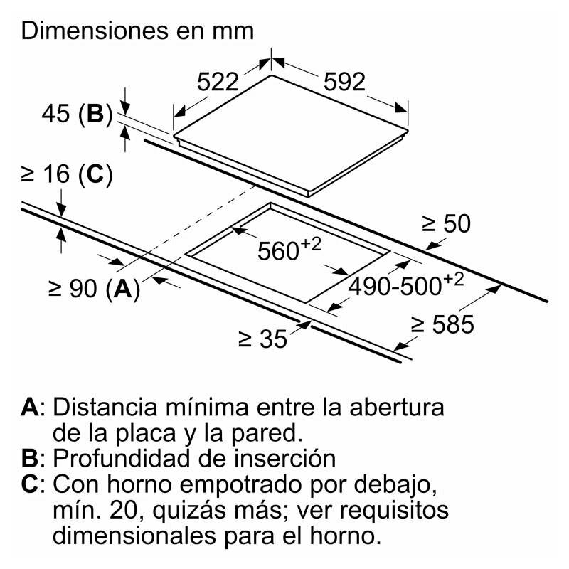 Placa vitrocerámica Bosch PKK631FP8E – 60 cm, 3 zonas, Control táctil 17 niveles