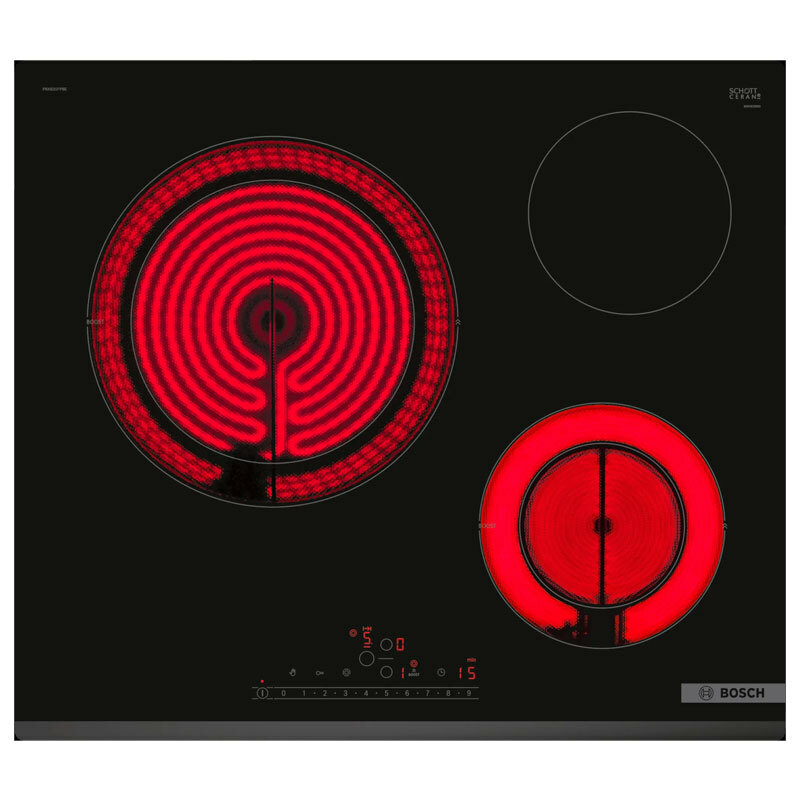 Placa vitrocerámica Bosch PKK631FP8E – 60 cm, 3 zonas, Control táctil 17 niveles